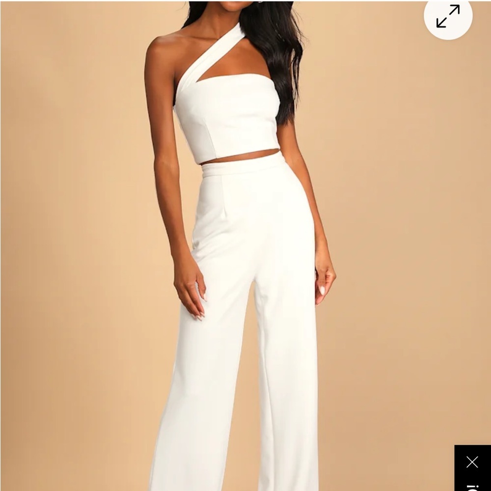 Lulu's Flaunt It Like That White One-Shoulder Two-Piece Jumpsuit